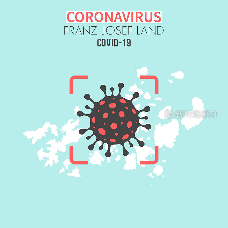 使用红色取景器的Franz Josef Land冠状病毒细胞(COVID-19)地图